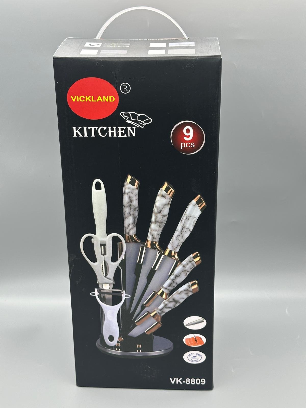 Kitchen knife set with stainless steel blades for cooking and food preparation